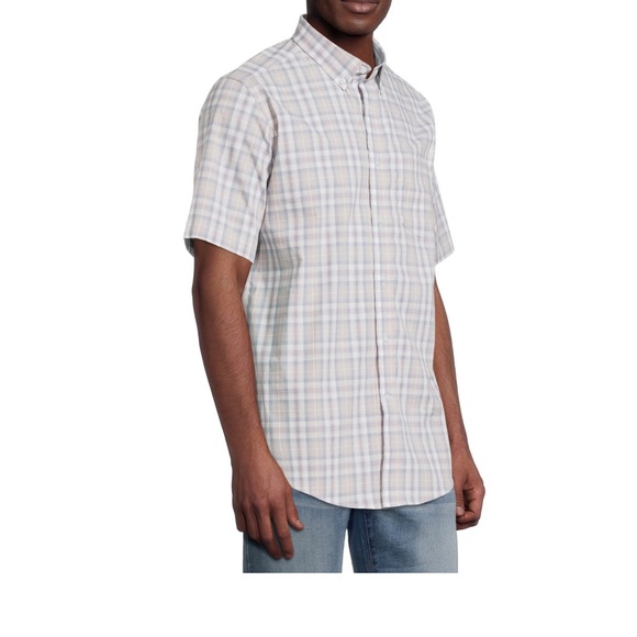 George Men’s short sleeve Stretch Poplin shirt. Color gray plaid - Picture 3 of 8